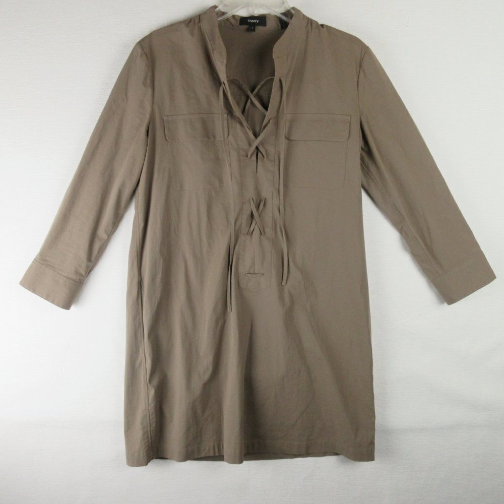 Theory Jullitah Lace Tie Front Dress Size 4 3/4 Sleeve